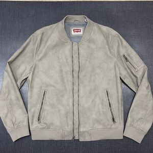 LEVIS Faux Leather Bomber Jacket Beige/gray color